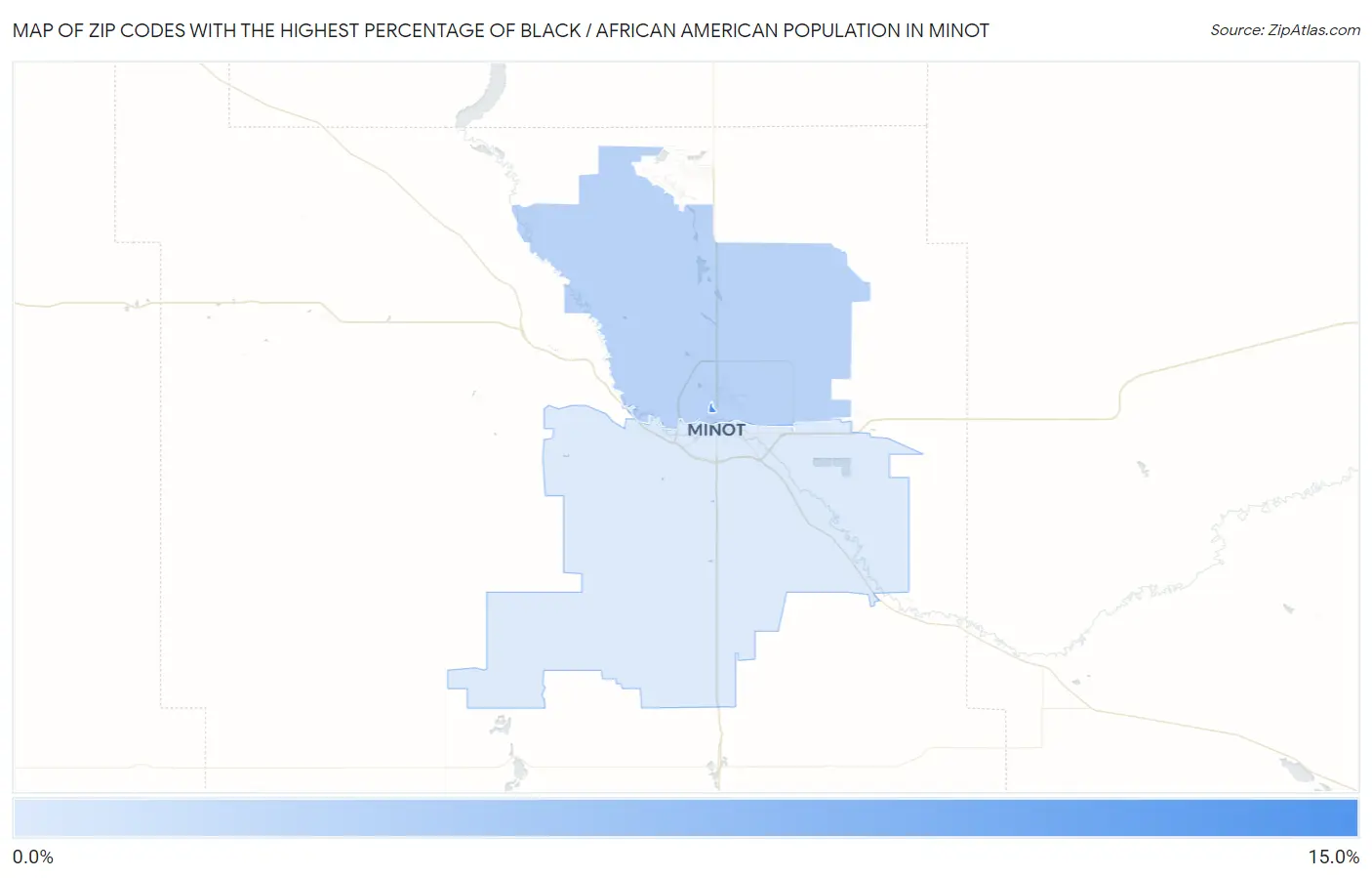 Zip Codes with the Highest Percentage of Black / African American Population in Minot Map