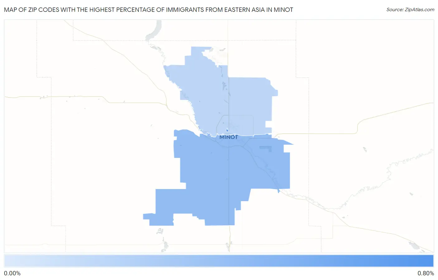 Zip Codes with the Highest Percentage of Immigrants from Eastern Asia in Minot Map