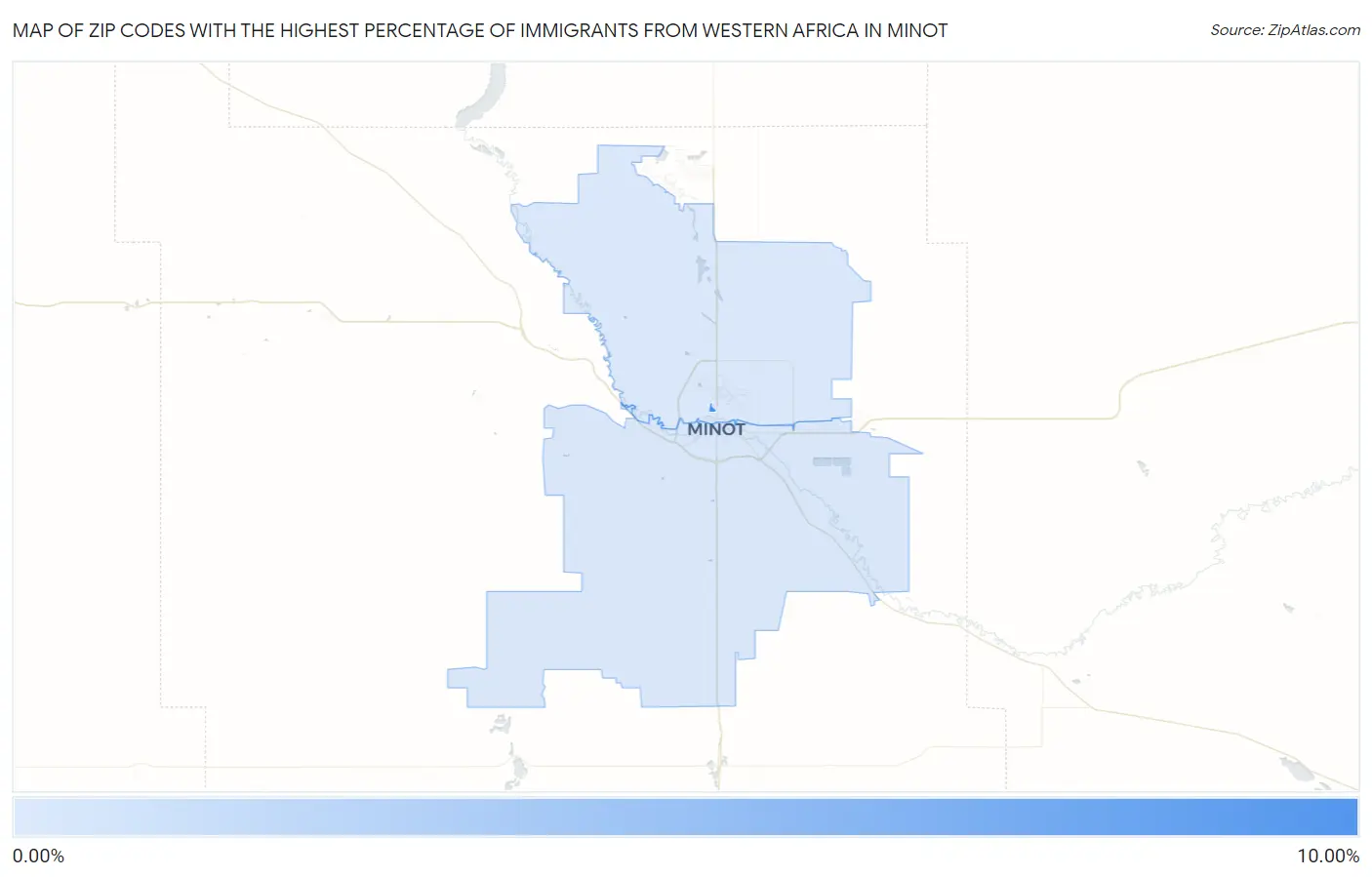 Zip Codes with the Highest Percentage of Immigrants from Western Africa in Minot Map
