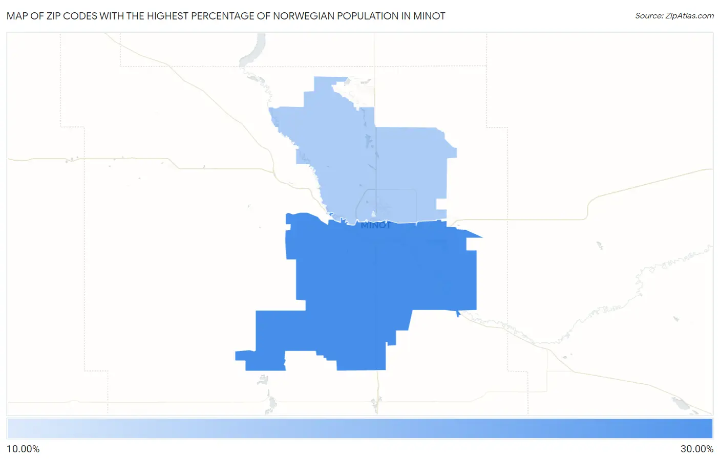 Zip Codes with the Highest Percentage of Norwegian Population in Minot Map