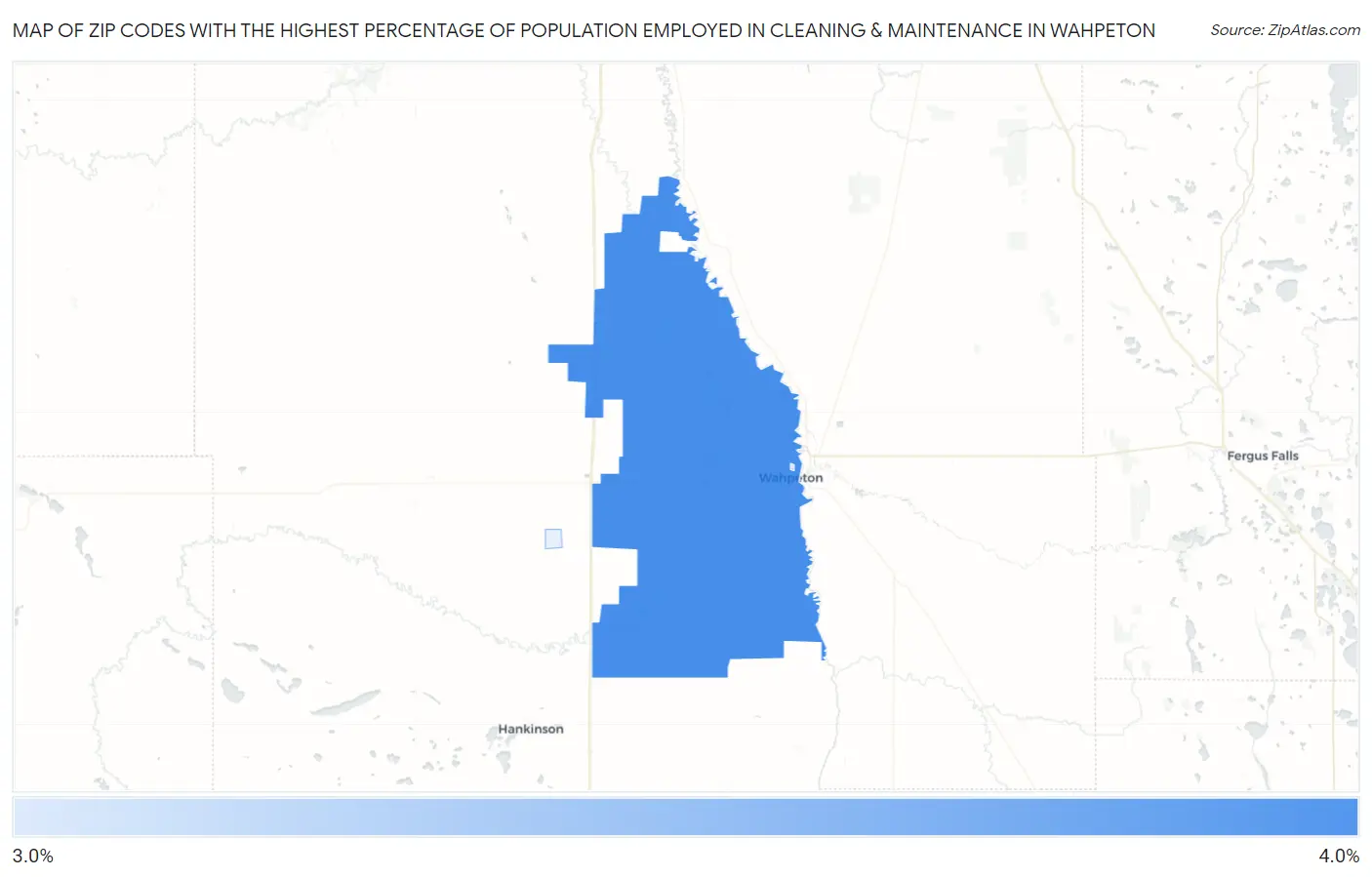 Zip Codes with the Highest Percentage of Population Employed in Cleaning & Maintenance in Wahpeton Map