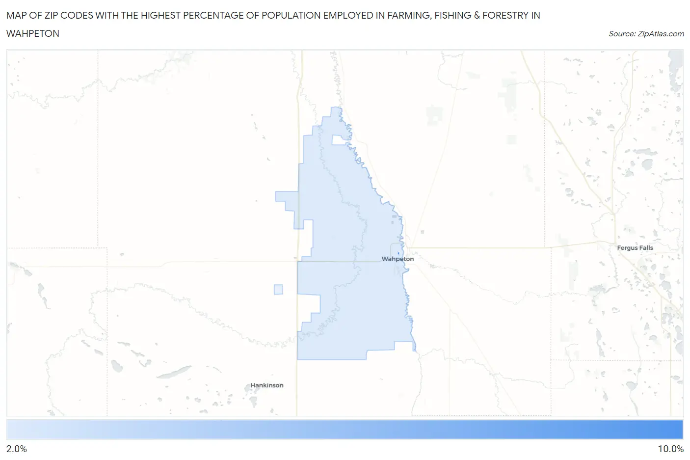 Zip Codes with the Highest Percentage of Population Employed in Farming, Fishing & Forestry in Wahpeton Map