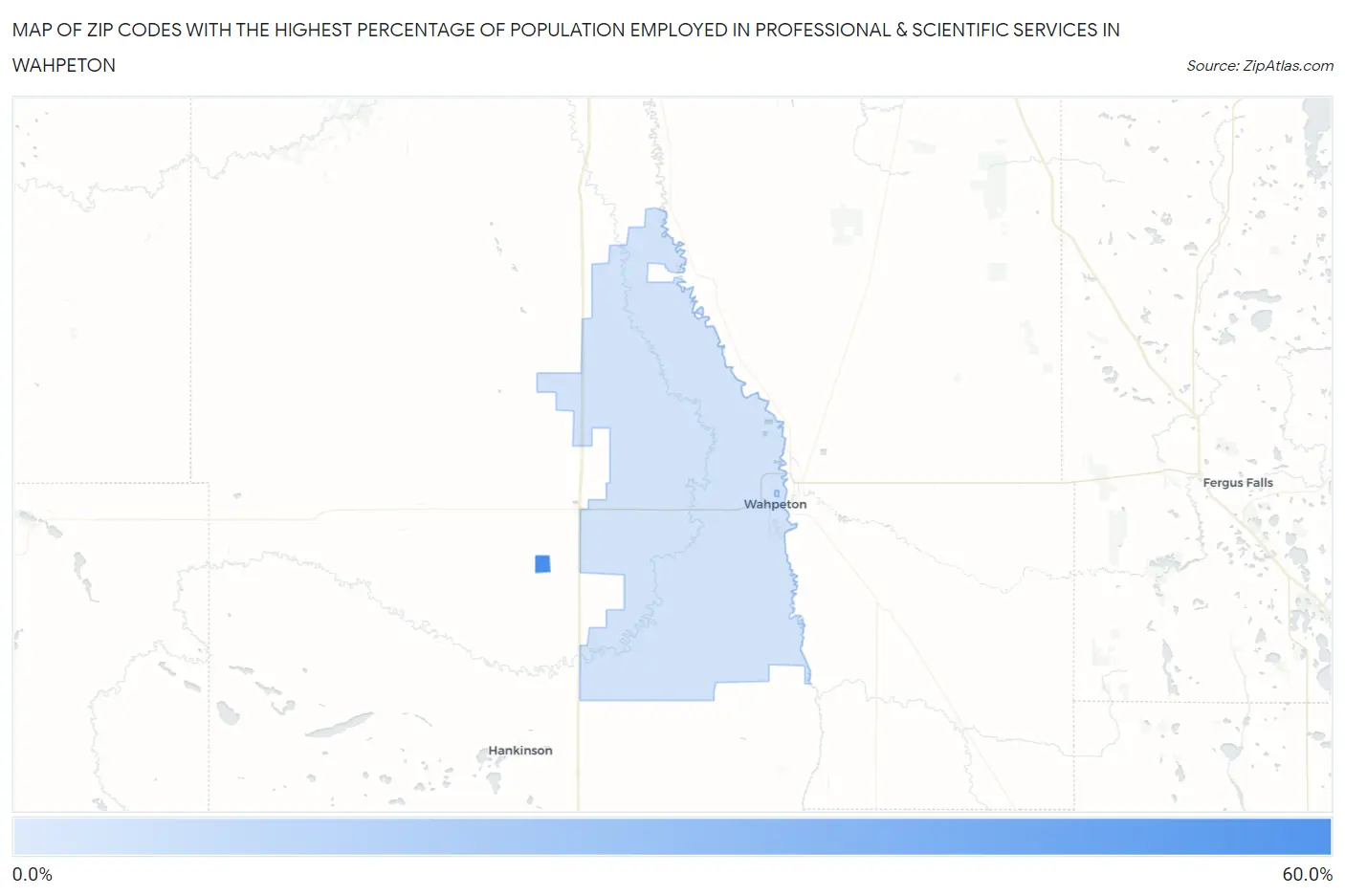 Zip Codes with the Highest Percentage of Population Employed in Professional & Scientific Services in Wahpeton Map