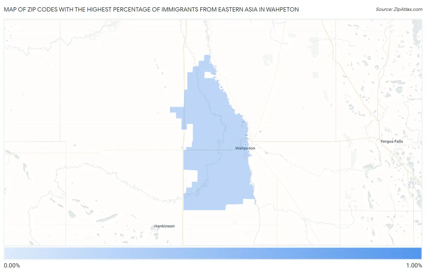 Zip Codes with the Highest Percentage of Immigrants from Eastern Asia in Wahpeton Map