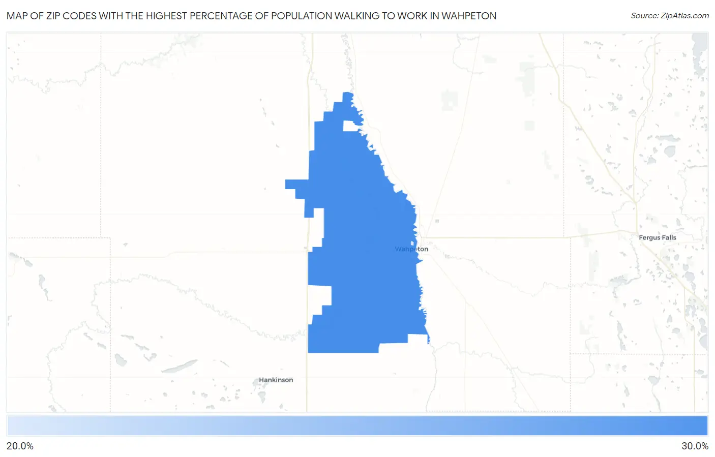 Zip Codes with the Highest Percentage of Population Walking to Work in Wahpeton Map