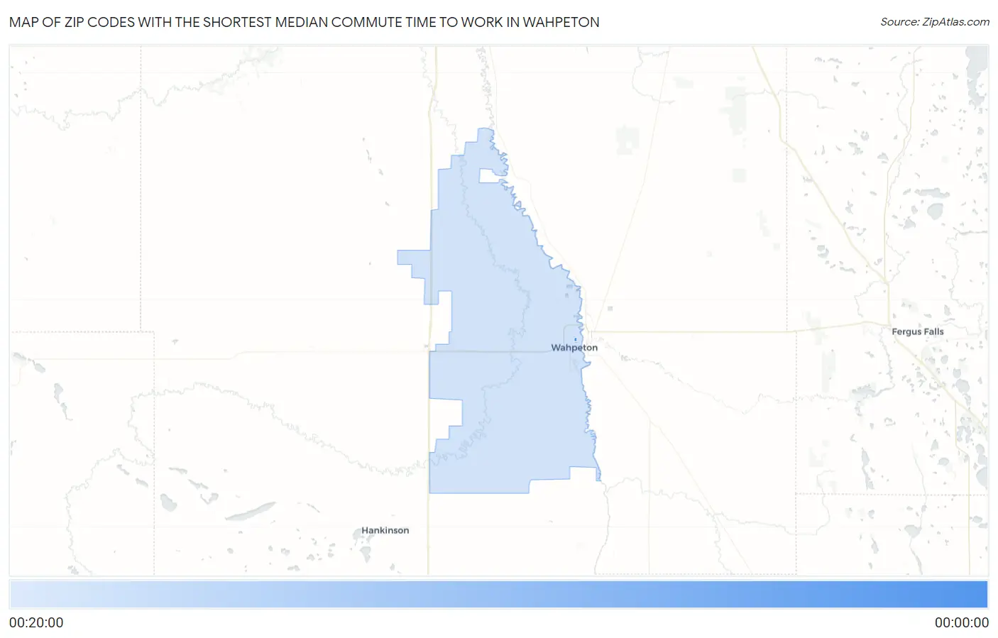 Zip Codes with the Shortest Median Commute Time to Work in Wahpeton Map