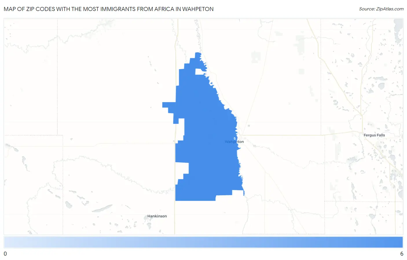 Zip Codes with the Most Immigrants from Africa in Wahpeton Map
