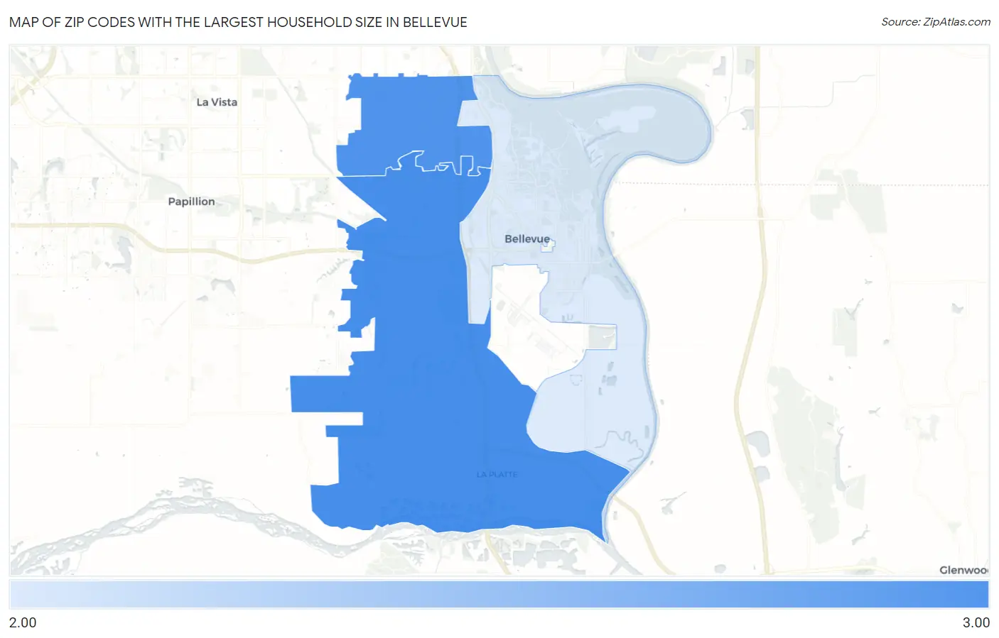 Zip Codes with the Largest Household Size in Bellevue Map