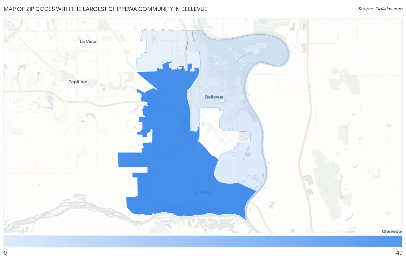 Zip Codes with the Largest Chippewa Community in Bellevue Map