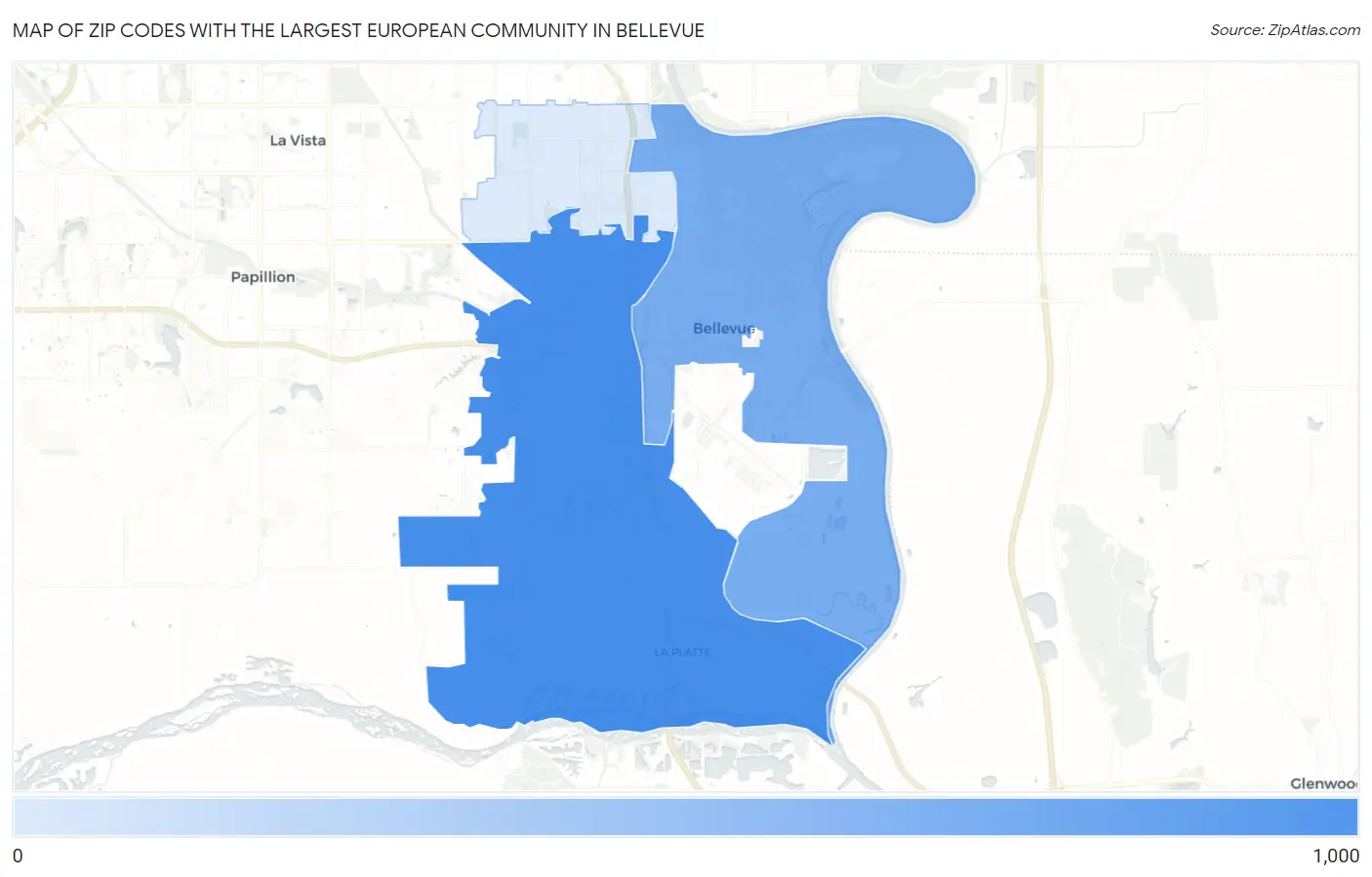 Zip Codes with the Largest European Community in Bellevue Map