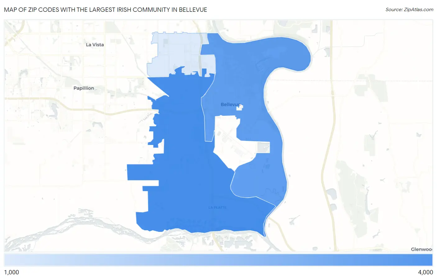 Zip Codes with the Largest Irish Community in Bellevue Map