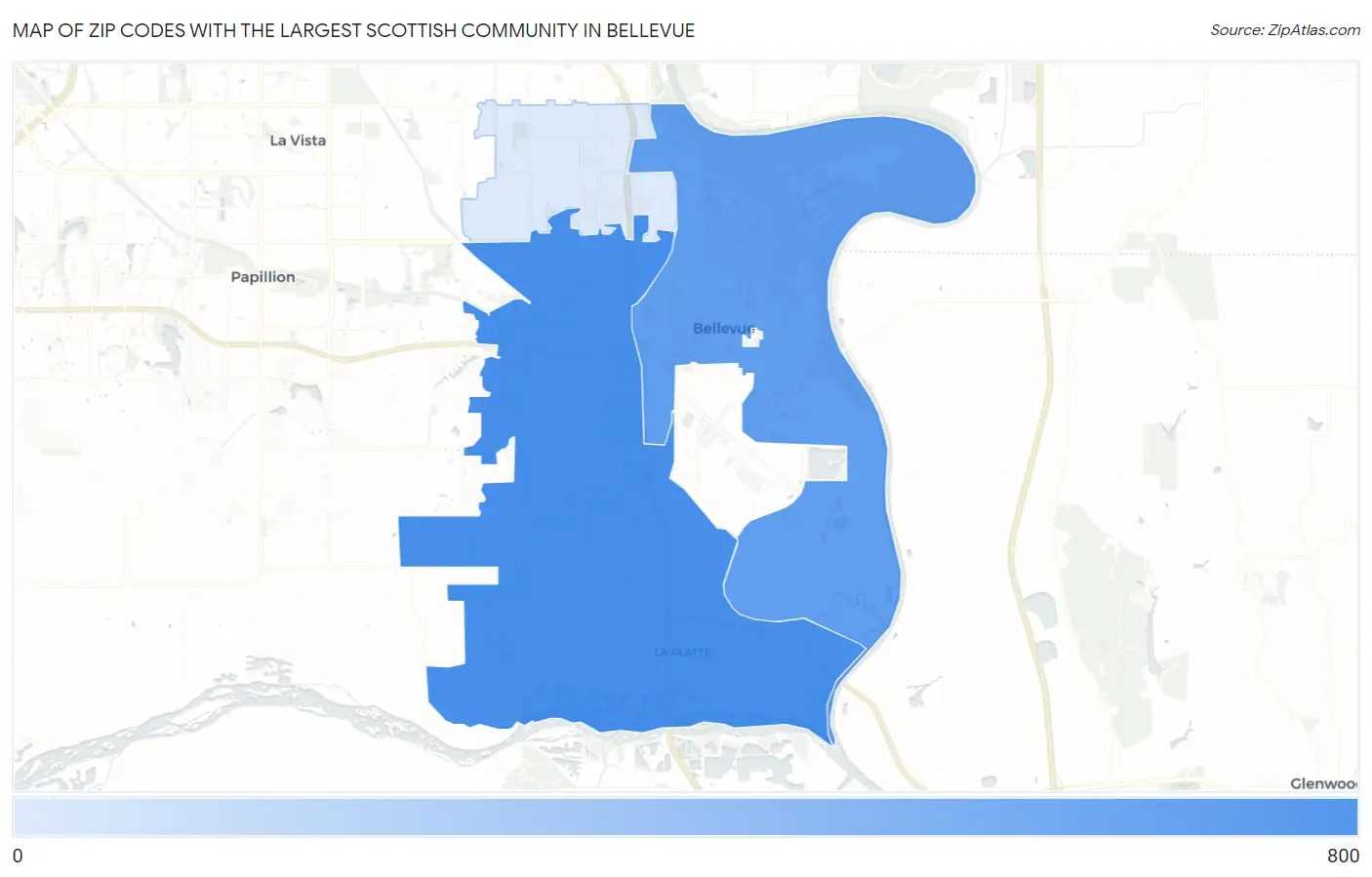 Zip Codes with the Largest Scottish Community in Bellevue Map