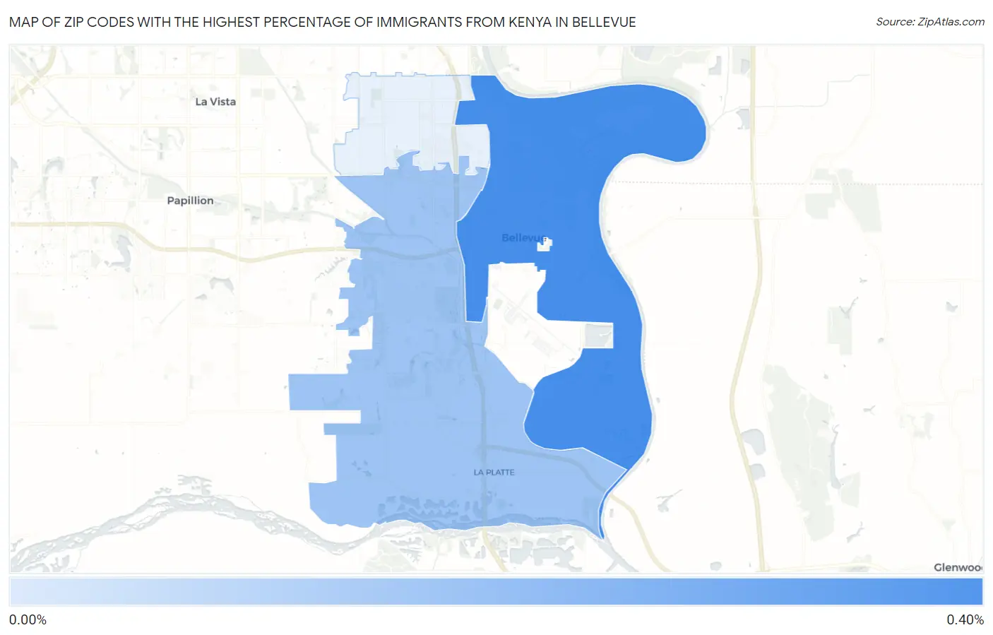 Zip Codes with the Highest Percentage of Immigrants from Kenya in Bellevue Map