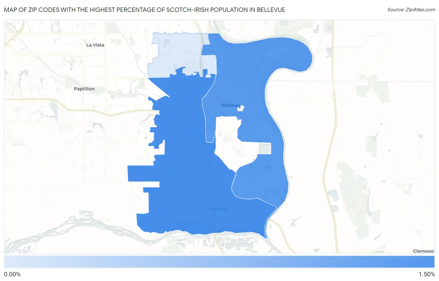 Zip Codes with the Highest Percentage of Scotch-Irish Population in Bellevue Map