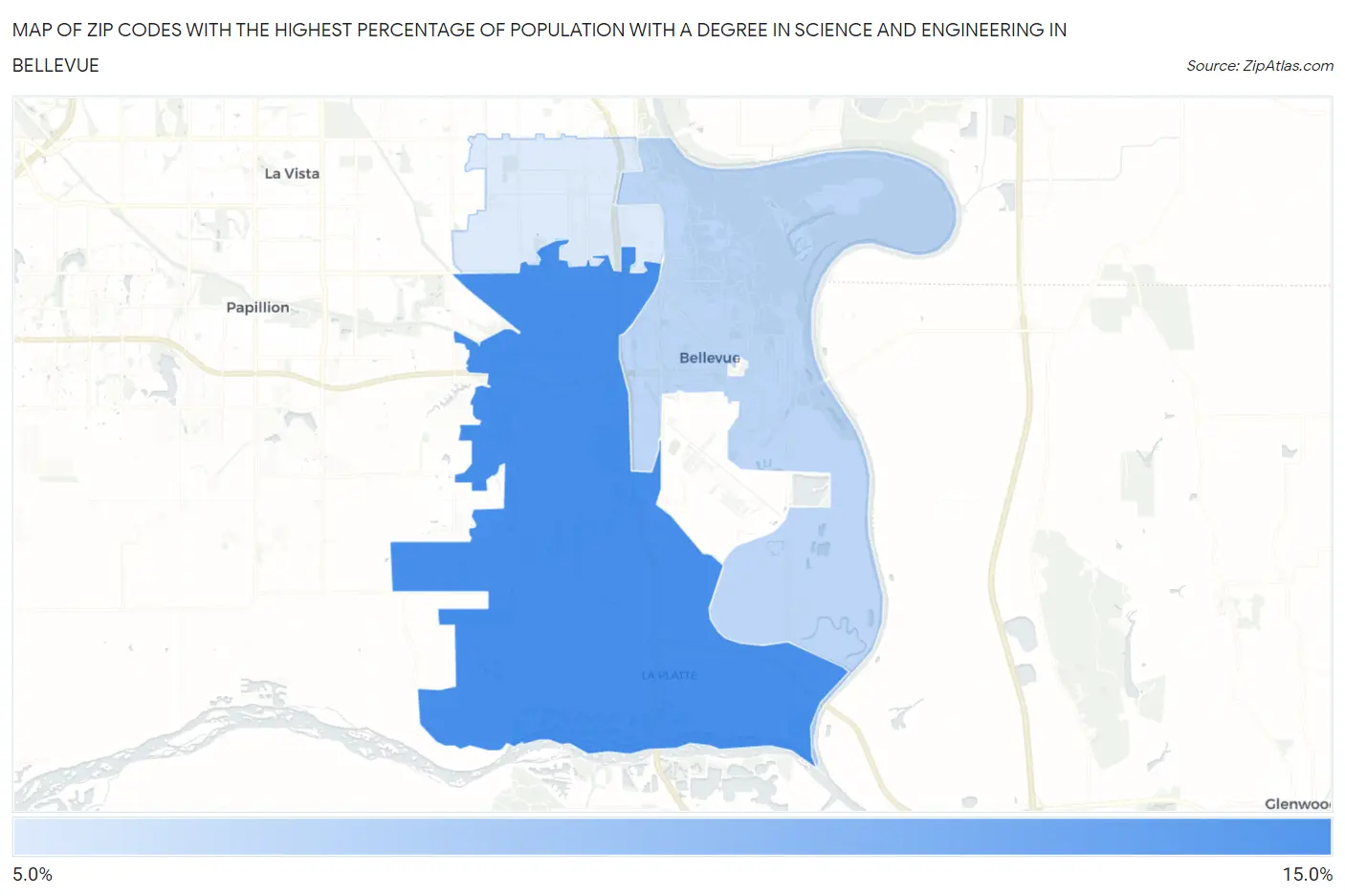 Zip Codes with the Highest Percentage of Population with a Degree in Science and Engineering in Bellevue Map