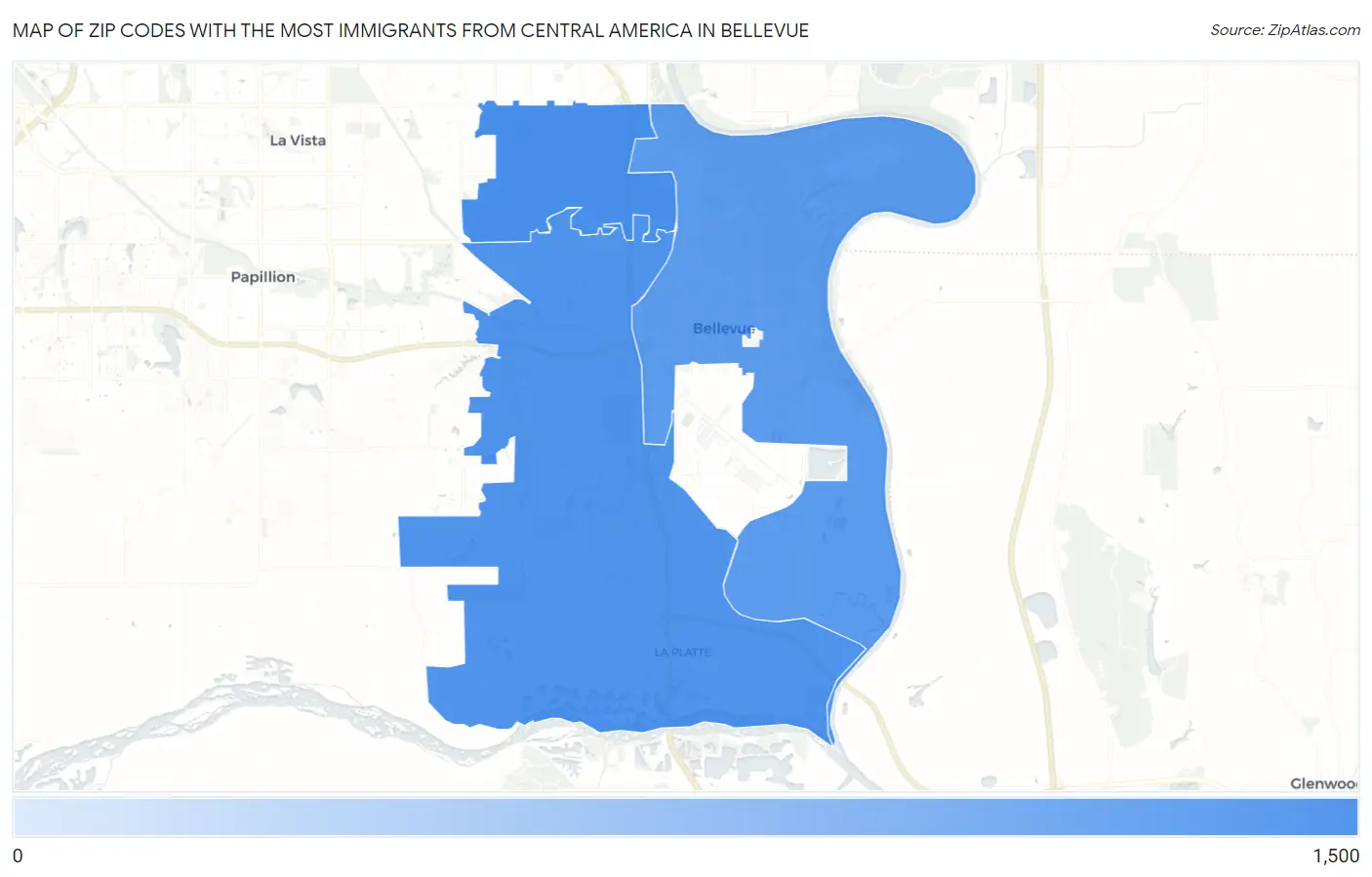 Zip Codes with the Most Immigrants from Central America in Bellevue Map