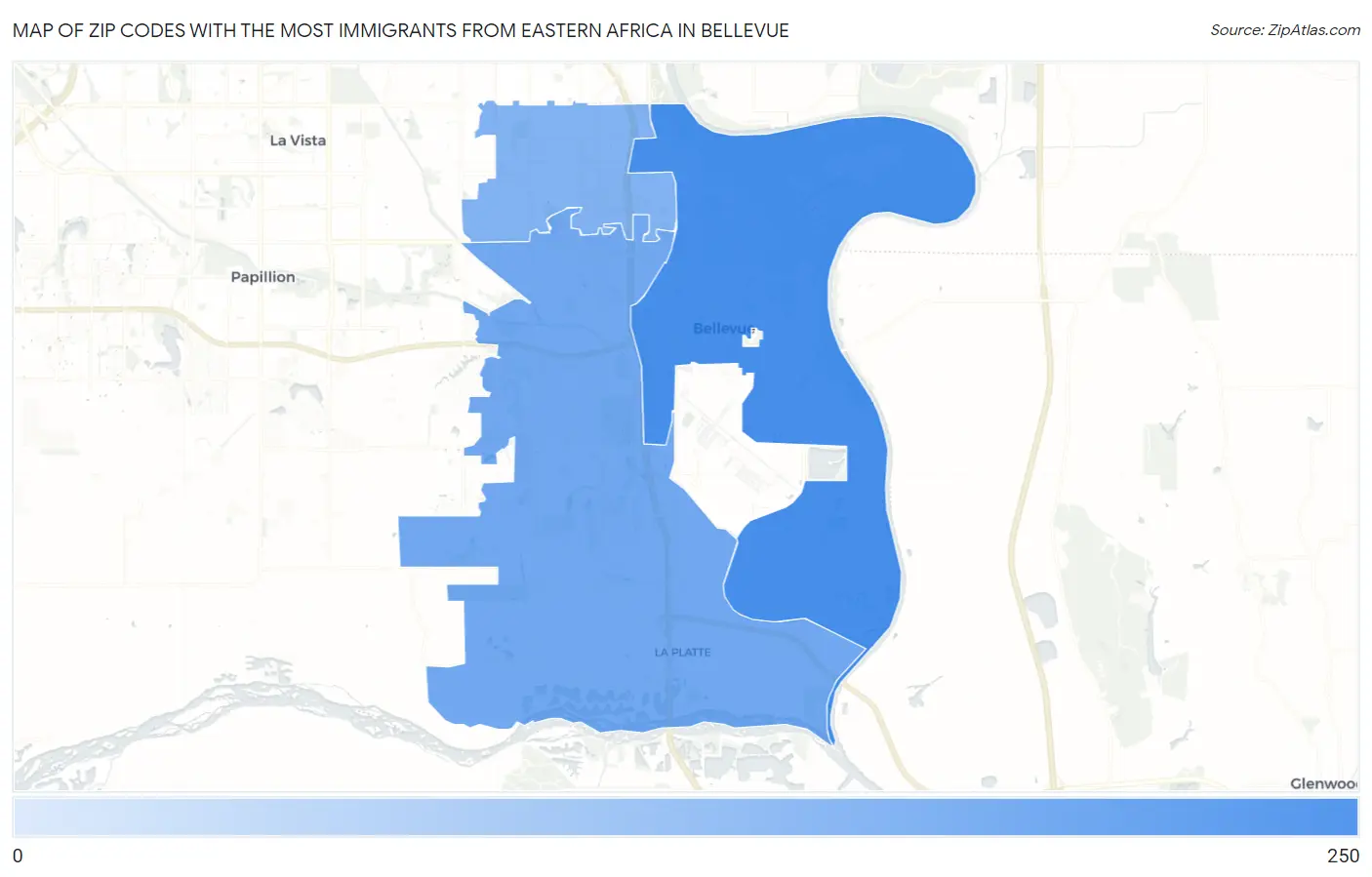 Zip Codes with the Most Immigrants from Eastern Africa in Bellevue Map