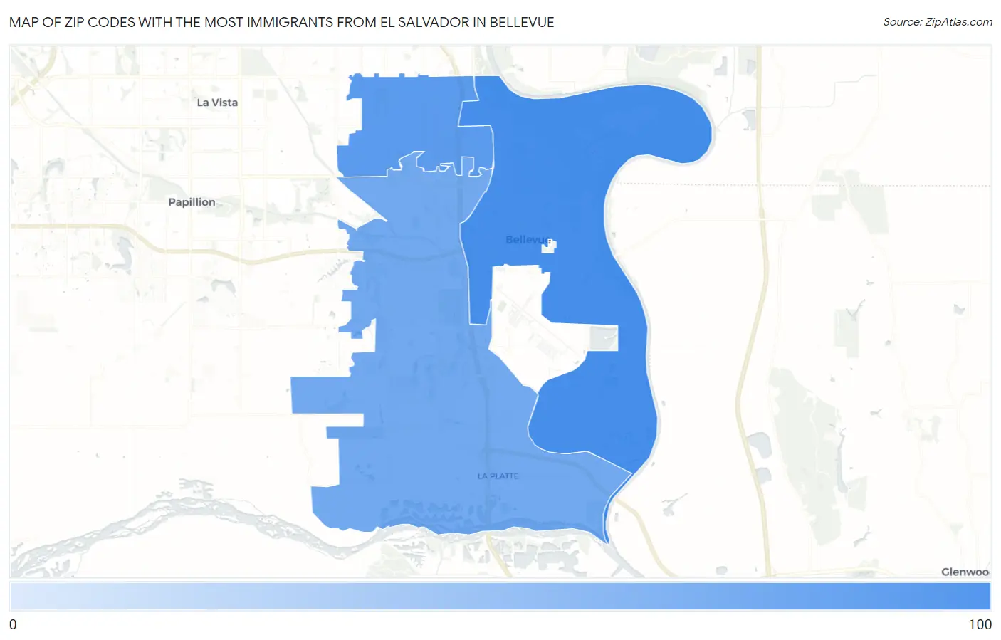 Zip Codes with the Most Immigrants from El Salvador in Bellevue Map