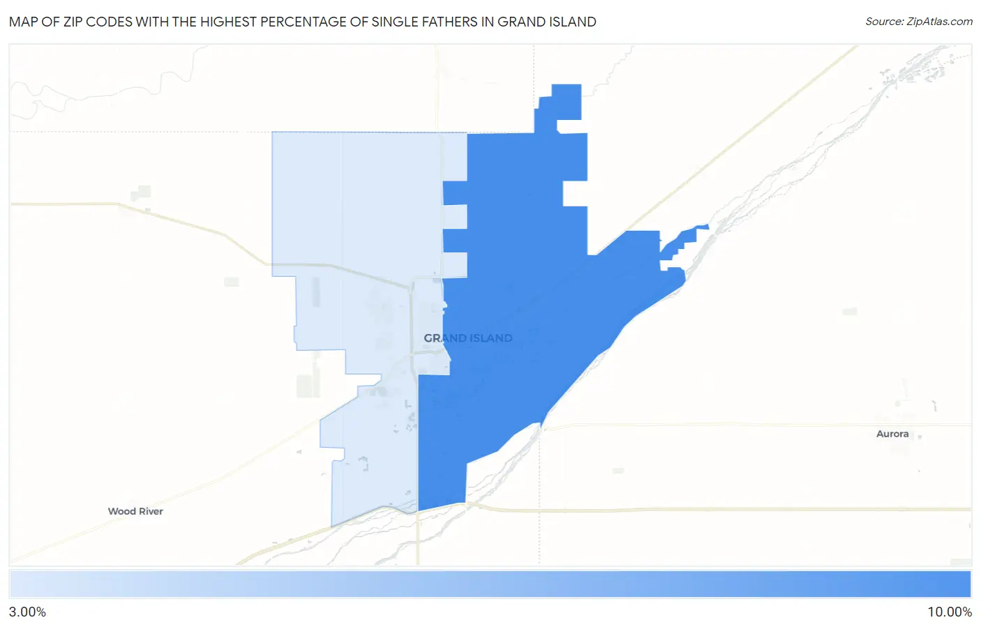 Zip Codes with the Highest Percentage of Single Fathers in Grand Island Map