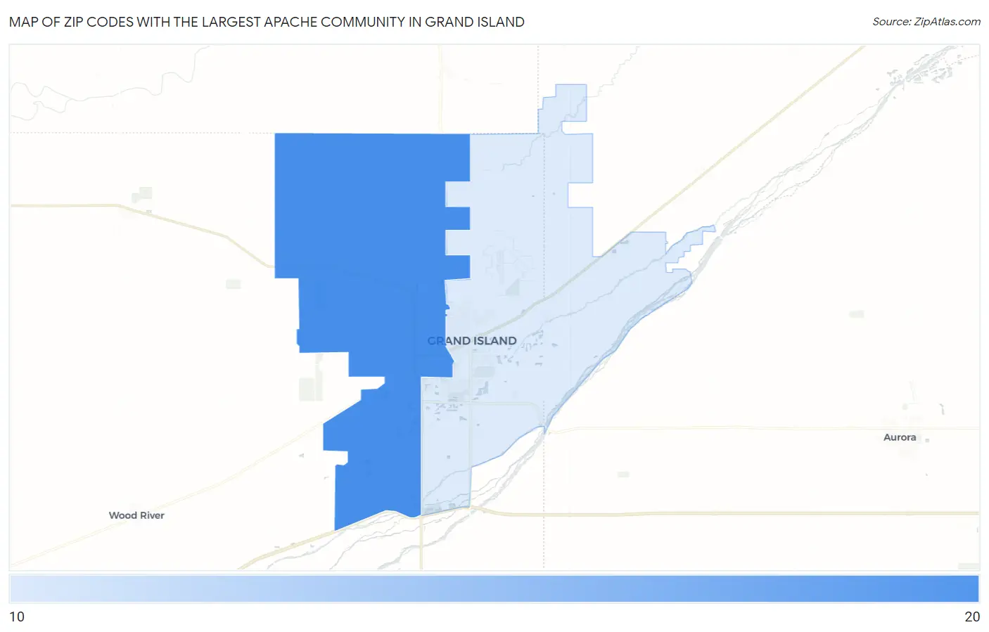 Zip Codes with the Largest Apache Community in Grand Island Map