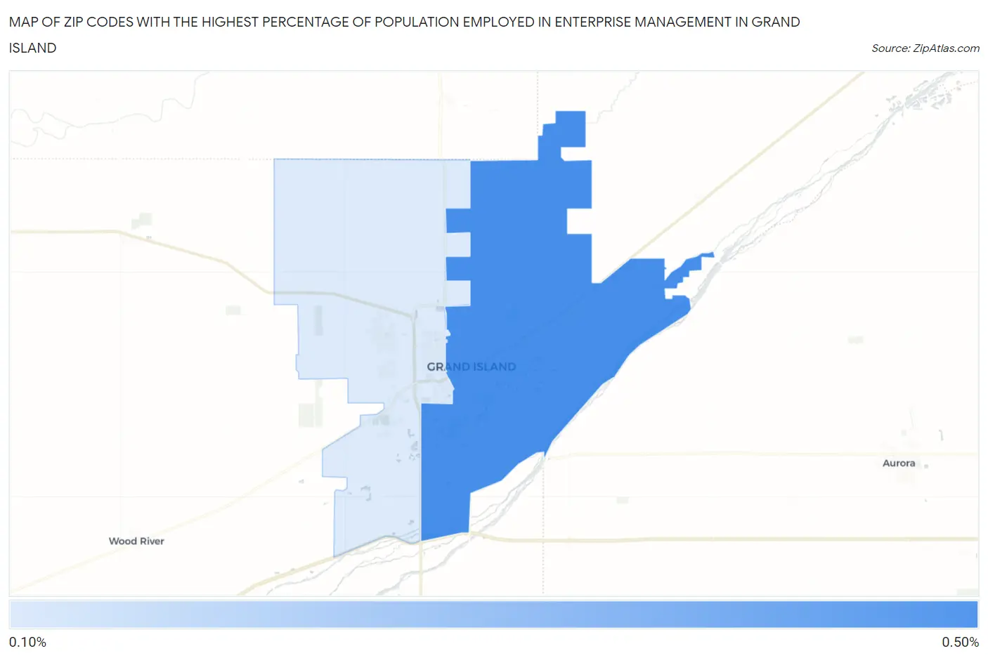 Zip Codes with the Highest Percentage of Population Employed in Enterprise Management in Grand Island Map