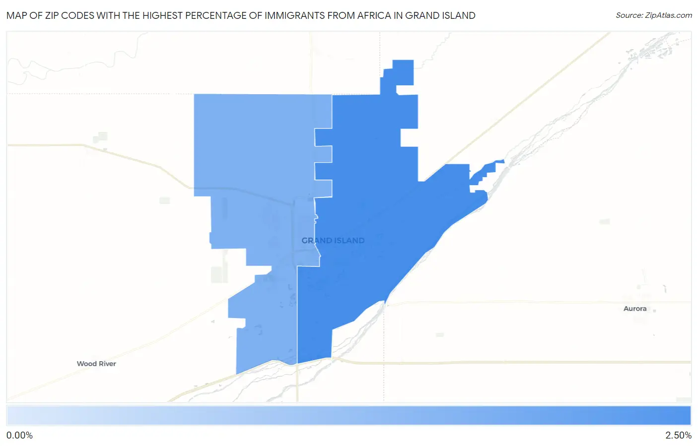Zip Codes with the Highest Percentage of Immigrants from Africa in Grand Island Map
