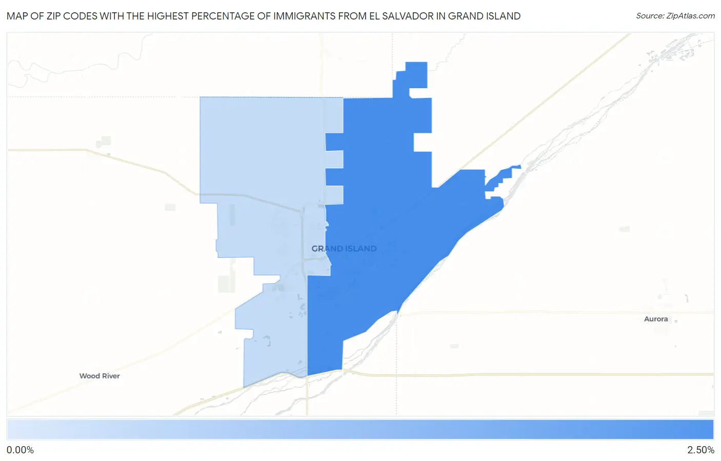 Zip Codes with the Highest Percentage of Immigrants from El Salvador in Grand Island Map