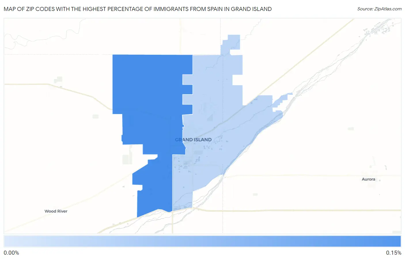Zip Codes with the Highest Percentage of Immigrants from Spain in Grand Island Map