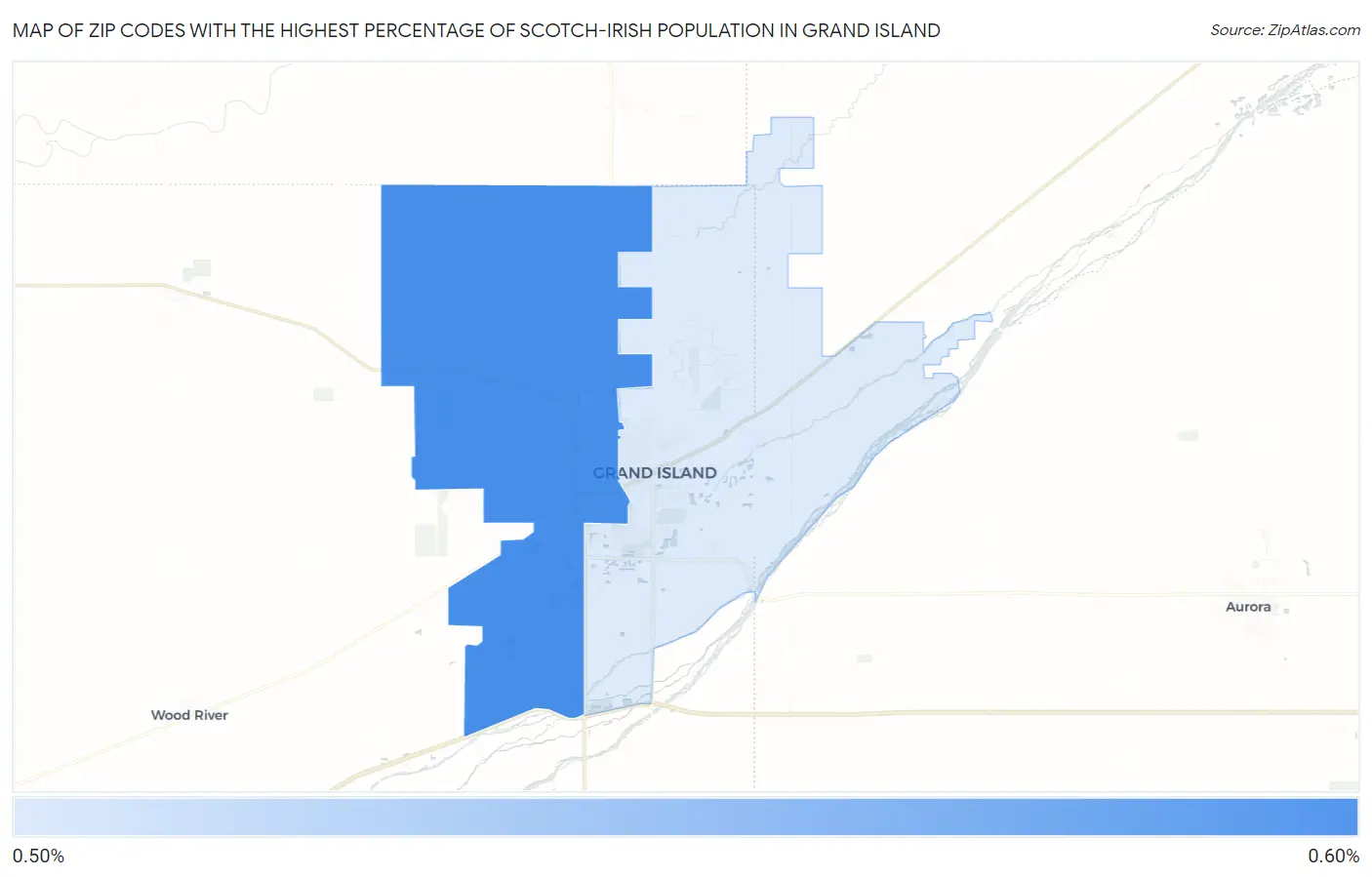 Zip Codes with the Highest Percentage of Scotch-Irish Population in Grand Island Map