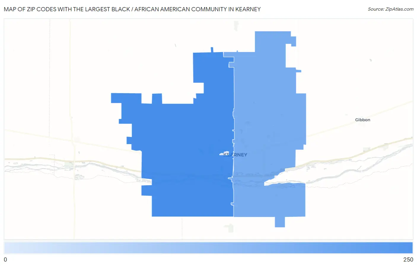 Zip Codes with the Largest Black / African American Community in Kearney Map