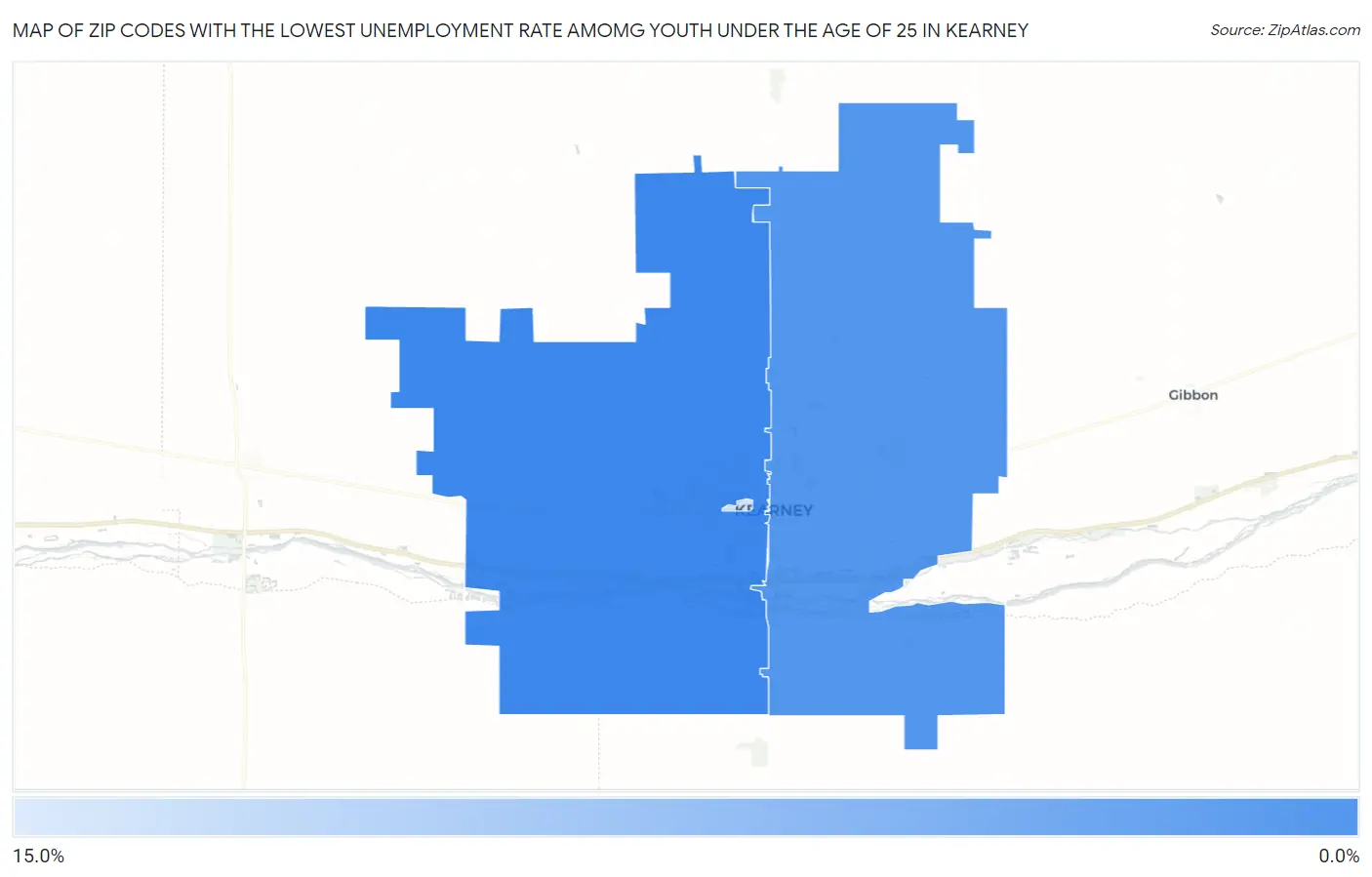 Zip Codes with the Lowest Unemployment Rate Amomg Youth Under the Age of 25 in Kearney Map