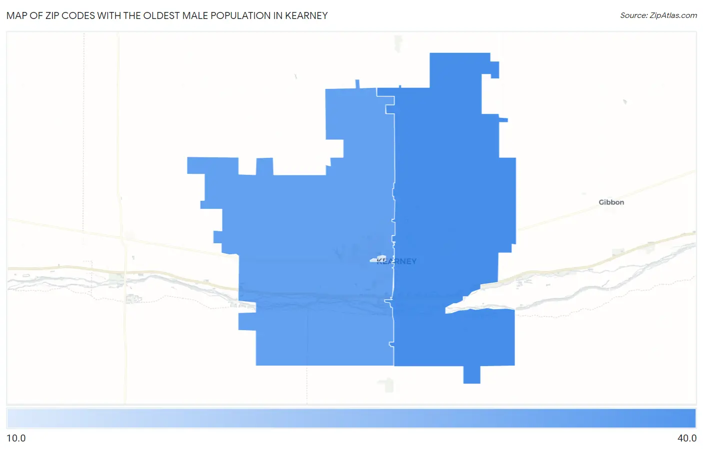 Zip Codes with the Oldest Male Population in Kearney Map