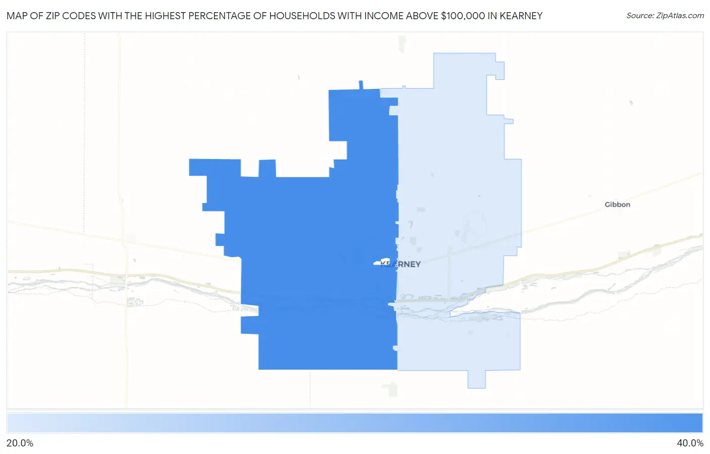 Zip Codes with the Highest Percentage of Households with Income Above $100,000 in Kearney Map