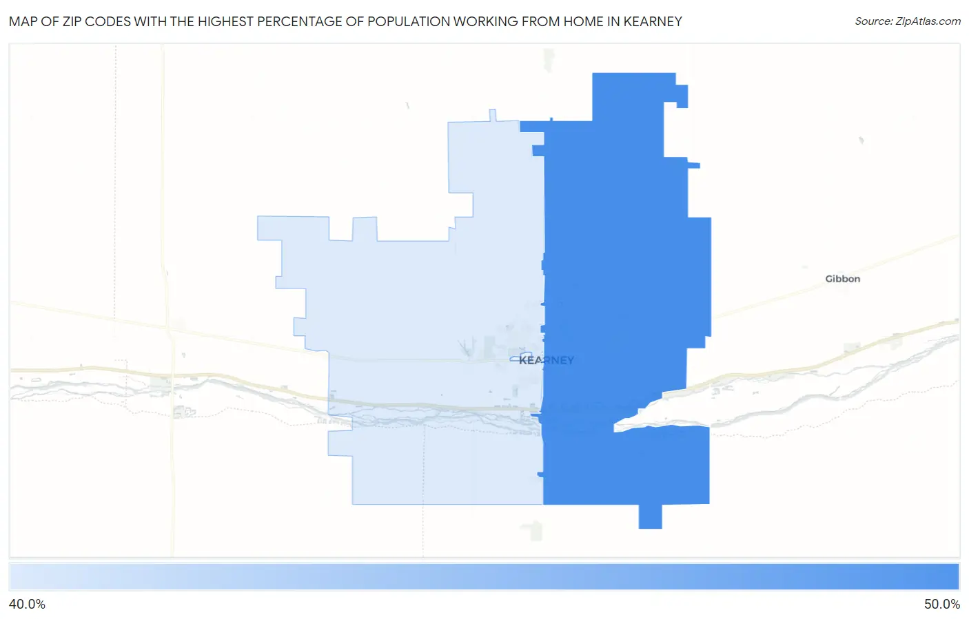 Zip Codes with the Highest Percentage of Population Working from Home in Kearney Map