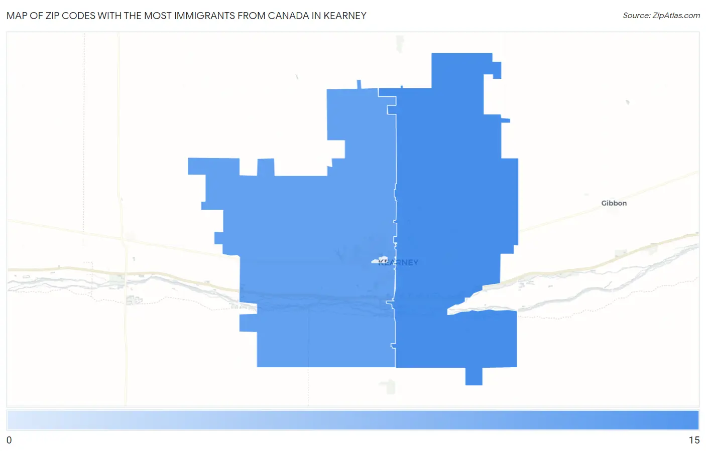 Zip Codes with the Most Immigrants from Canada in Kearney Map
