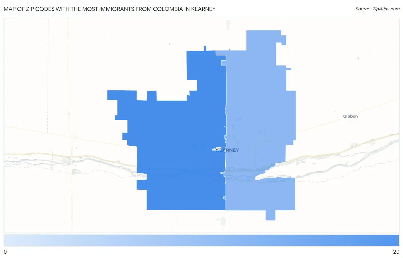 Zip Codes with the Most Immigrants from Colombia in Kearney Map
