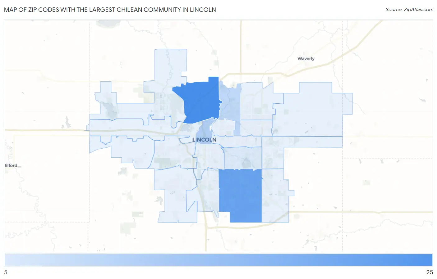 Zip Codes with the Largest Chilean Community in Lincoln Map