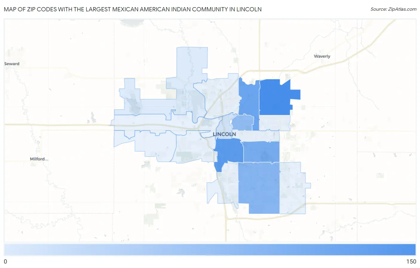 Zip Codes with the Largest Mexican American Indian Community in Lincoln Map