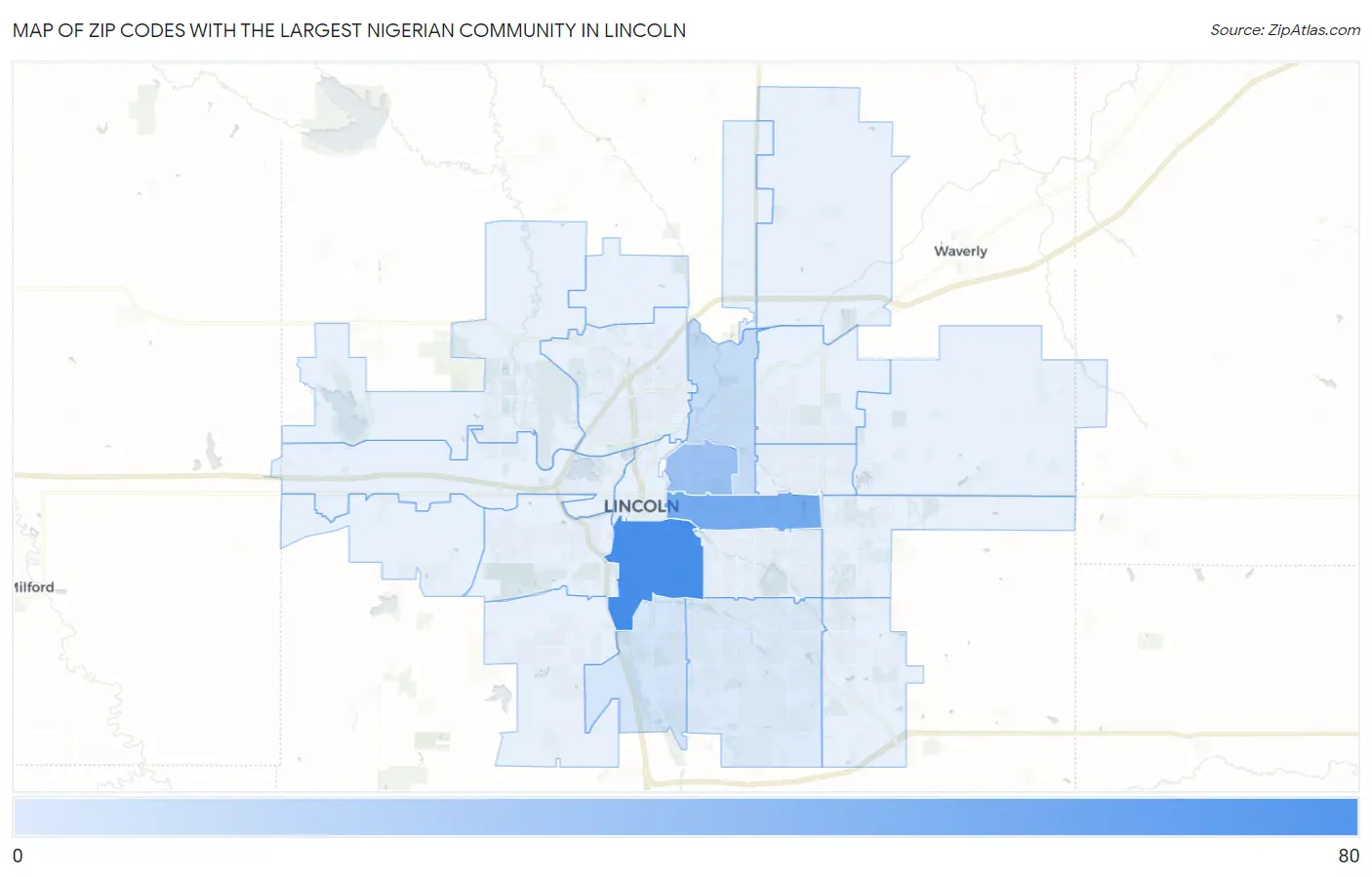 Zip Codes with the Largest Nigerian Community in Lincoln Map