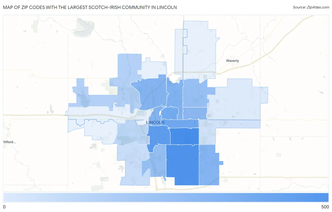 Zip Codes with the Largest Scotch-Irish Community in Lincoln Map