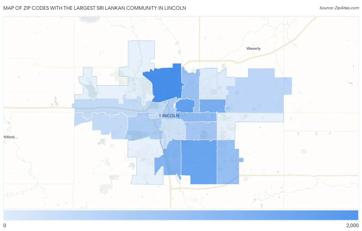 Zip Codes with the Largest Sri Lankan Community in Lincoln Map