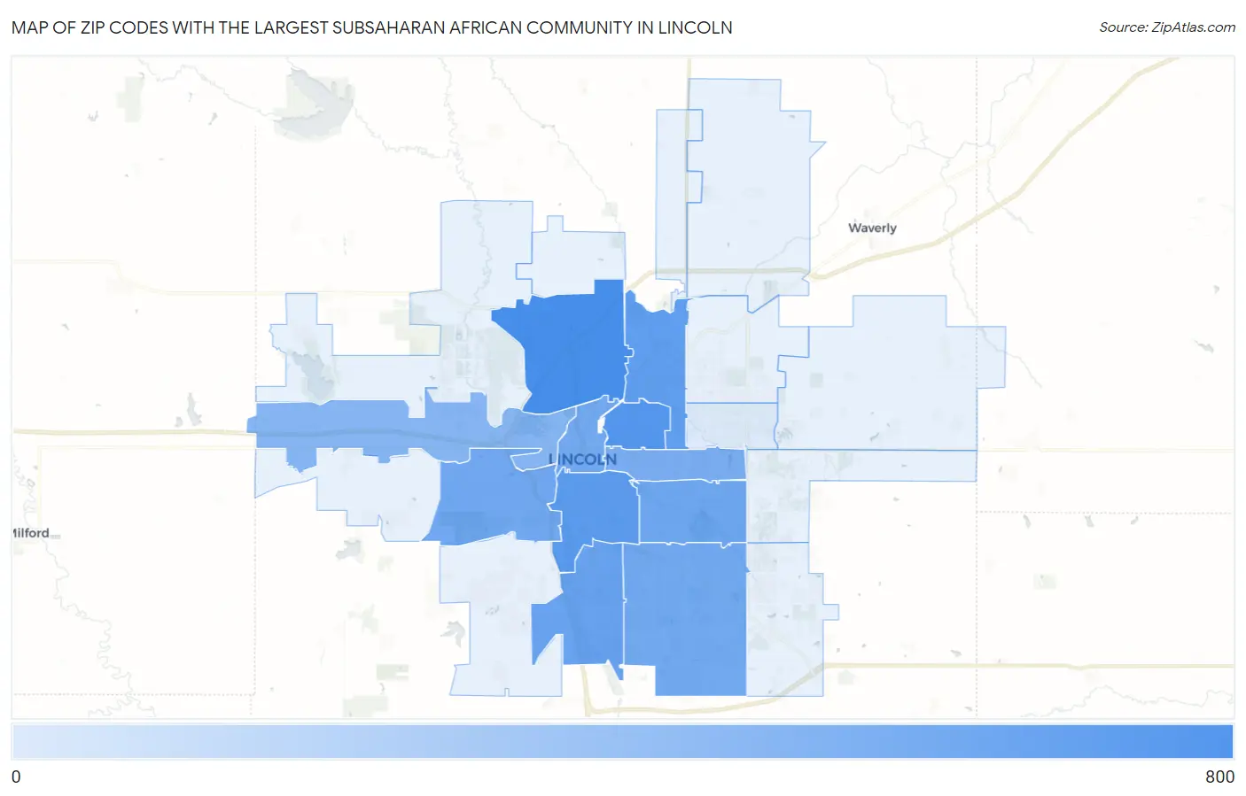 Zip Codes with the Largest Subsaharan African Community in Lincoln Map