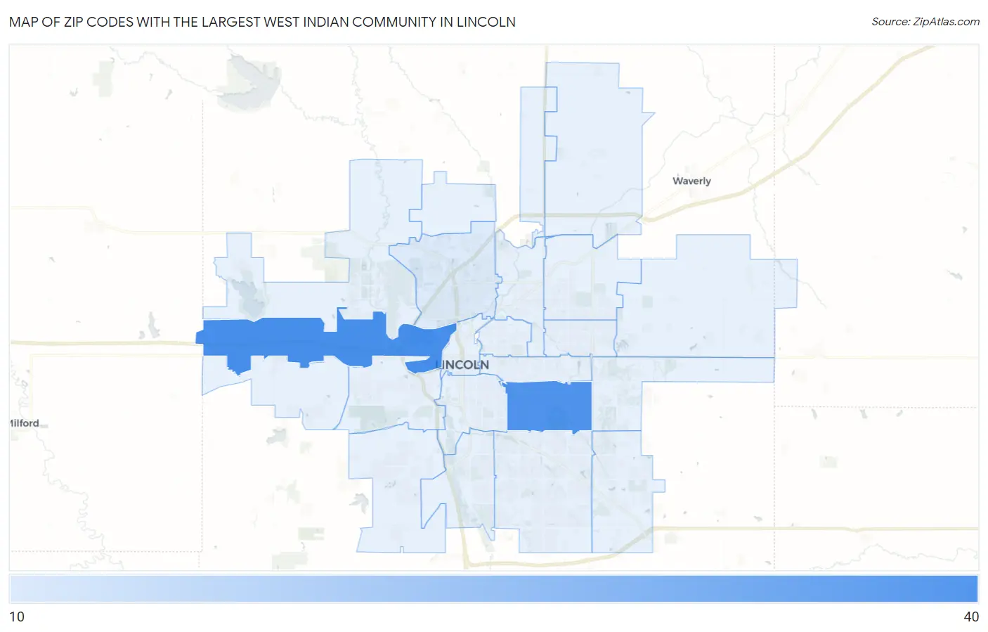 Zip Codes with the Largest West Indian Community in Lincoln Map