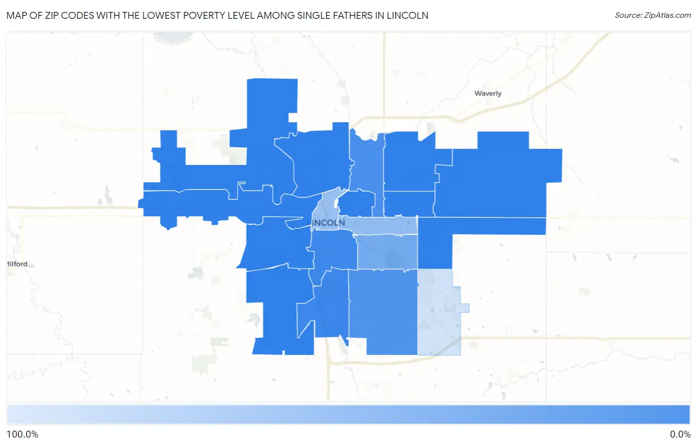 Zip Codes with the Lowest Poverty Level Among Single Fathers in Lincoln Map