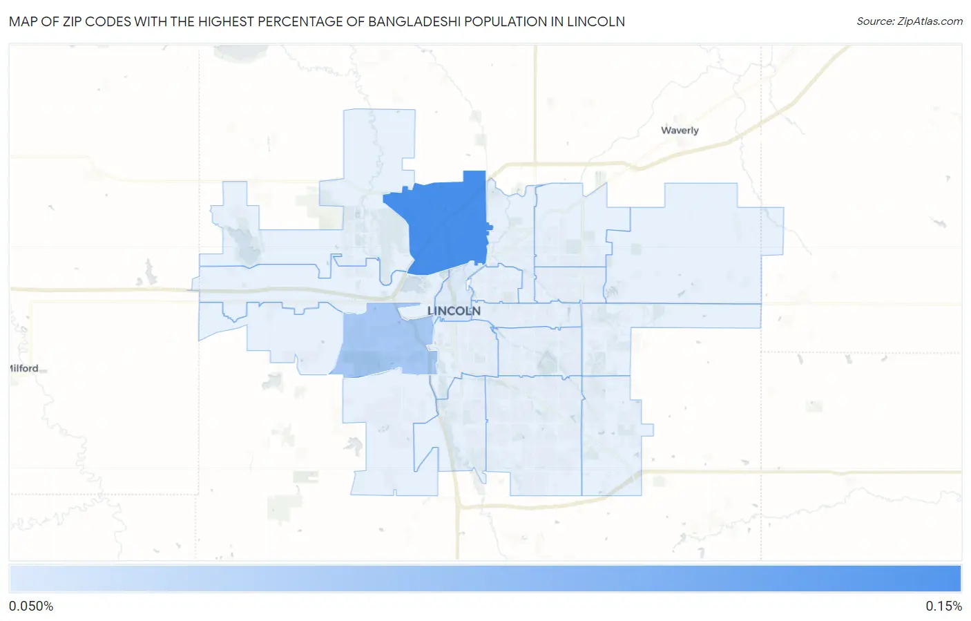 Zip Codes with the Highest Percentage of Bangladeshi Population in Lincoln Map
