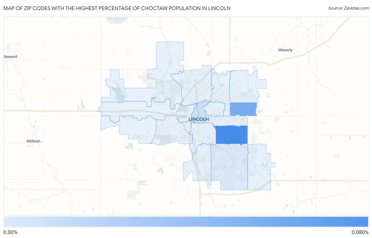 Zip Codes with the Highest Percentage of Choctaw Population in Lincoln Map