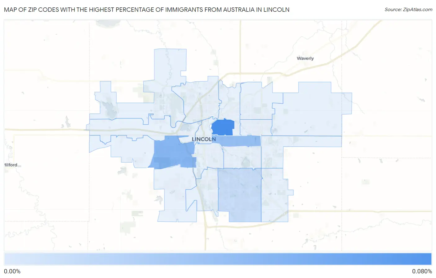 Zip Codes with the Highest Percentage of Immigrants from Australia in Lincoln Map