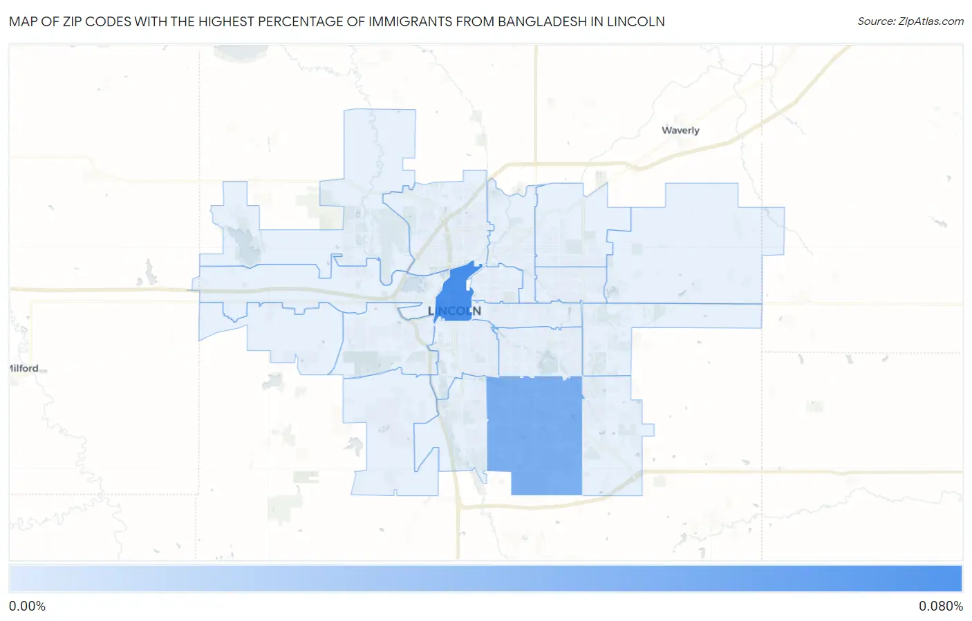Zip Codes with the Highest Percentage of Immigrants from Bangladesh in Lincoln Map