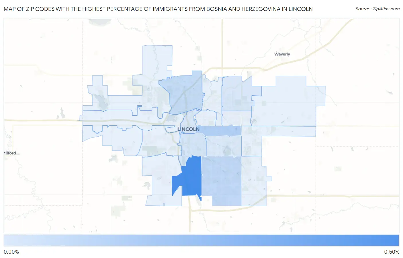 Zip Codes with the Highest Percentage of Immigrants from Bosnia and Herzegovina in Lincoln Map
