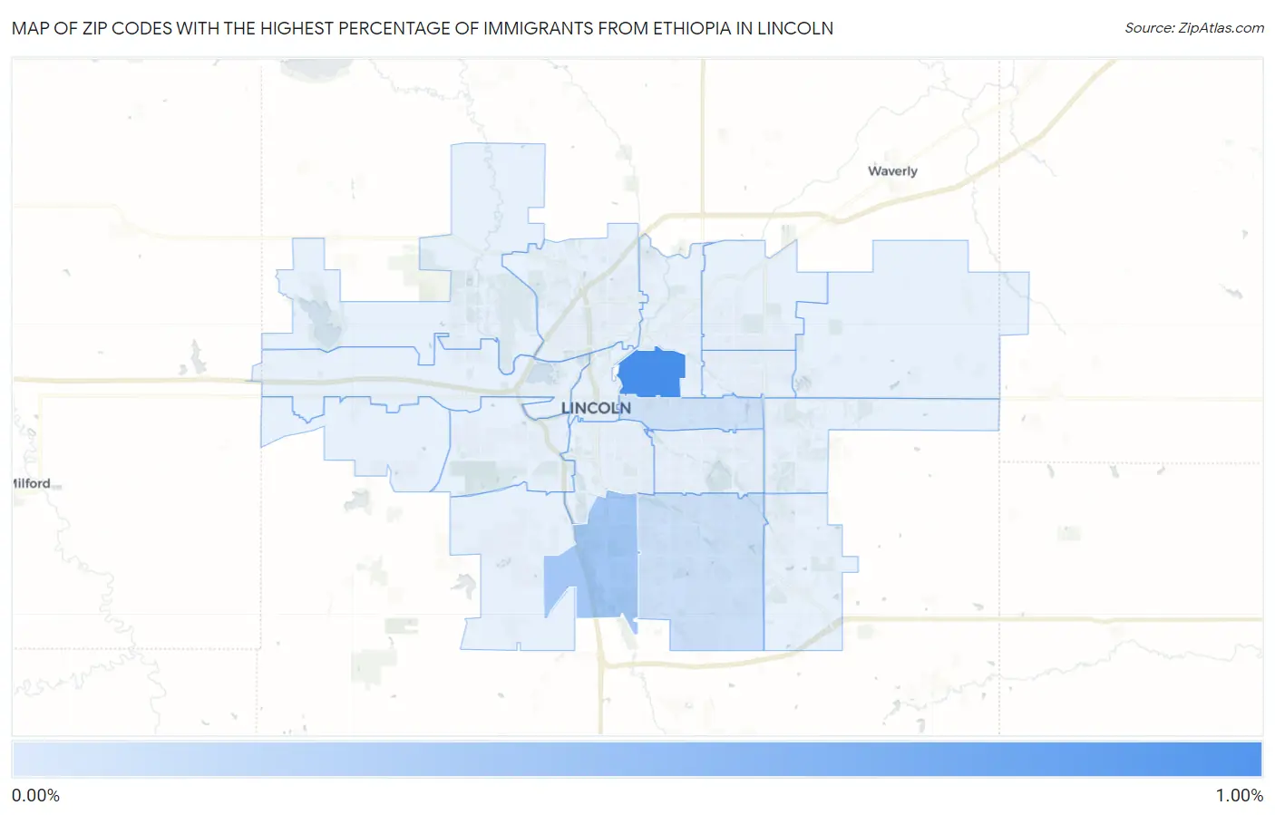 Zip Codes with the Highest Percentage of Immigrants from Ethiopia in Lincoln Map